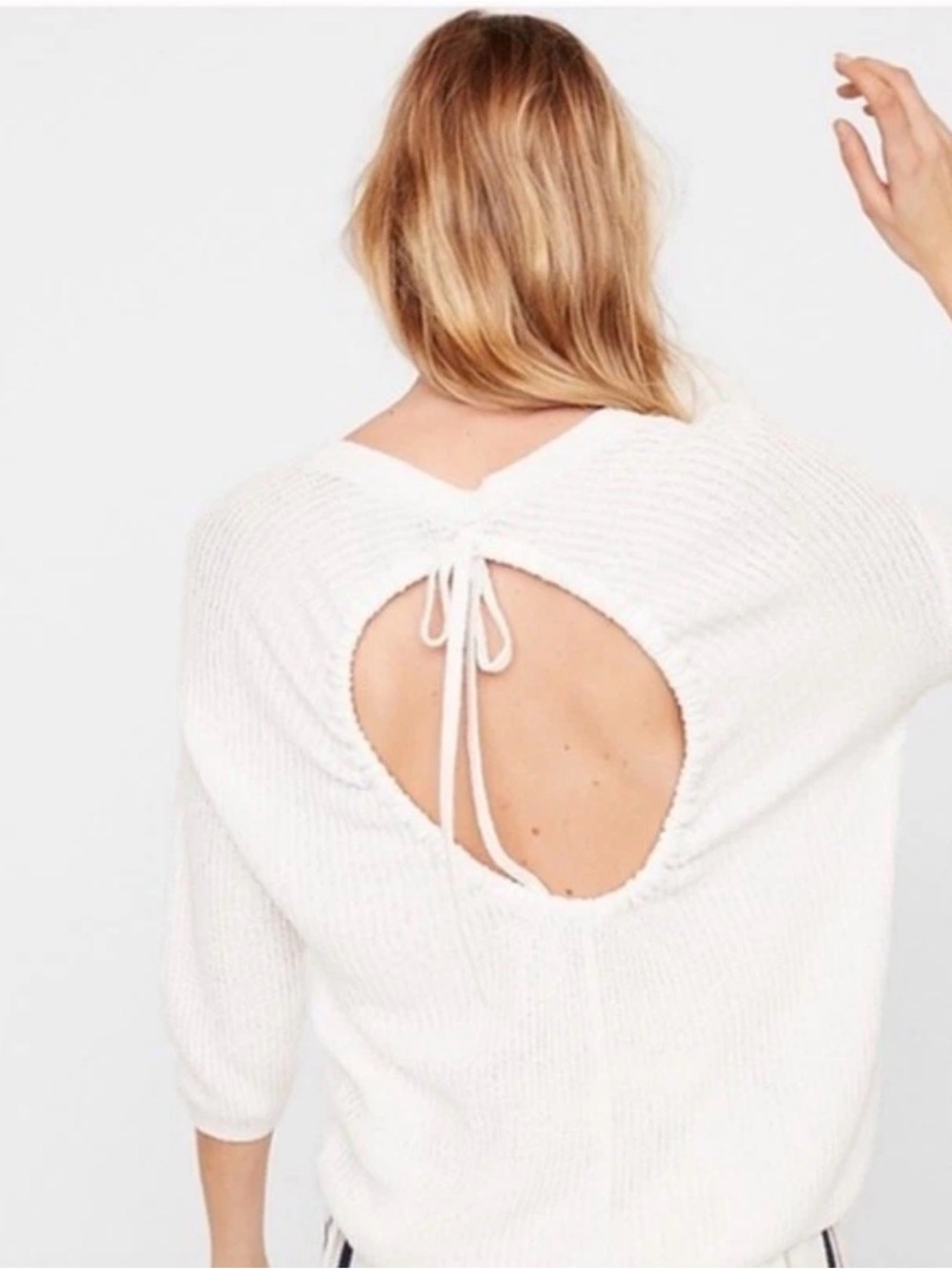 Express White Open-Back Tie Sweater